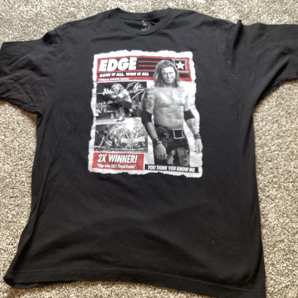 WWE Black Tee with Red and White Graphic